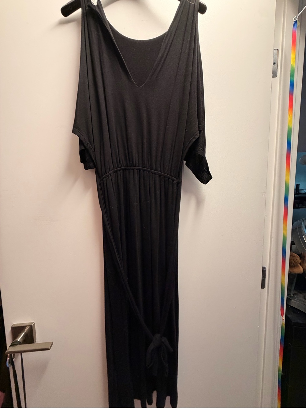 bishop + young Black Midi. Side tie dress with V-Neck.